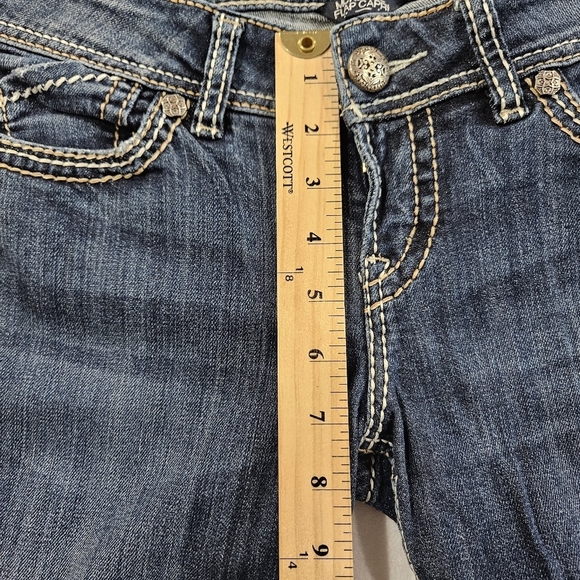 Silver Jeans McKenzie Flap Capri Shorts Womens Size 29 Blue Denim Thick Stitch - Picture 14 of 15